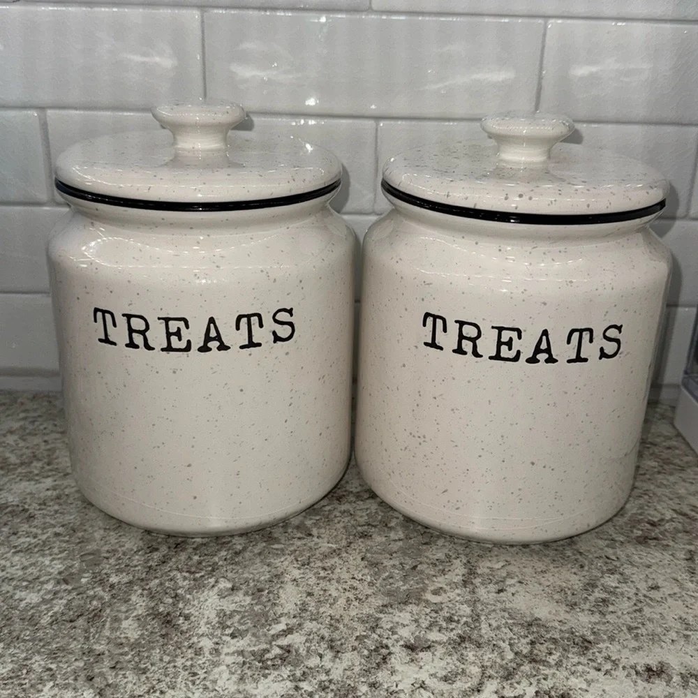Kirkland’s Home Off White/Grey Speckled Ceramic Treat Jar Canister